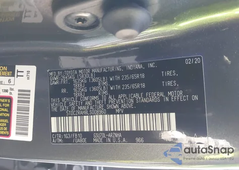 2020 Toyota Highlander L from USA, damaged, VIN 5TDCZRAH8LS008960